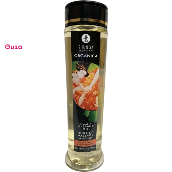 Массажное масло Shunga Organica со вкусом манго, 240 мл, прозрачный флакон с черной крышкой — фото 2