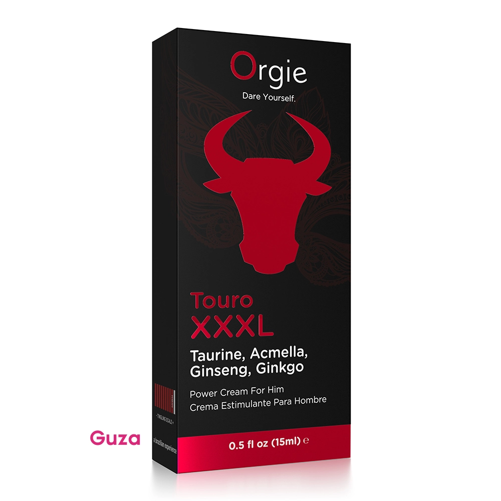 Крем для мужчин Orgies Touro XXXL, черный флакон с красным быком, с Таурином, Акмеллой, Женьшенем и Гинкго — фото 1