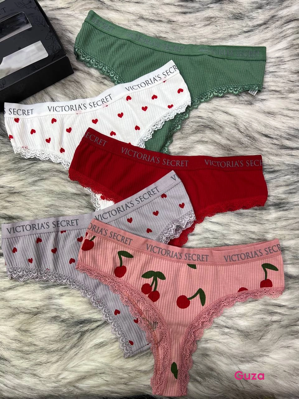Набор трусиков Victoria's Secret 5 шт. с принтами и кружевной отделкой - фото 2