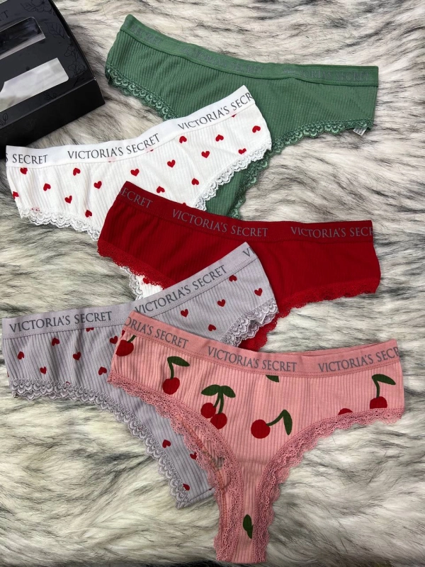 Набор трусиков Victoria's Secret 5 шт. с принтами и кружевной отделкой — фото 2