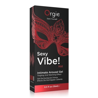 Интимный гель Orgies Sexy Vibe! Hot, разогревающий и покалывающий, чёрный флакон с помпой, 15 мл