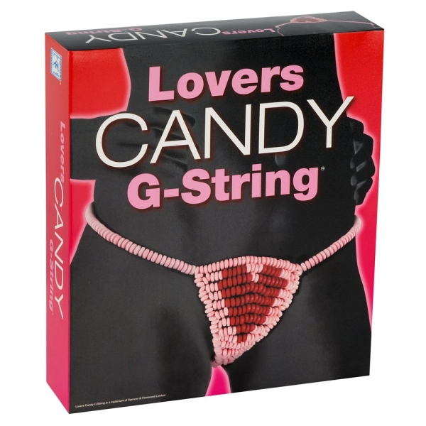 Съедобные стринги Lovers CANDY G-String, розовые с красным узором сердца