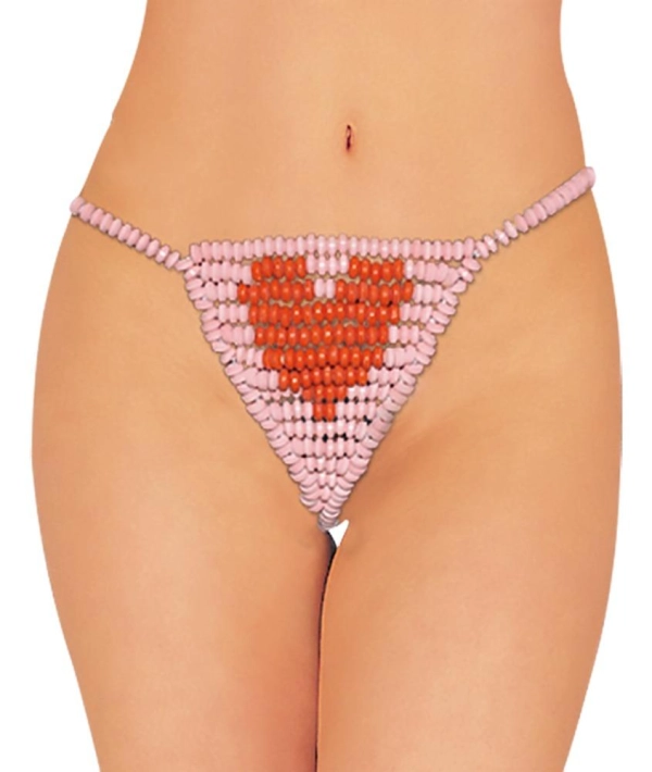 Съедобные стринги Lovers CANDY G-String, розовые с красным узором сердца — фото 2