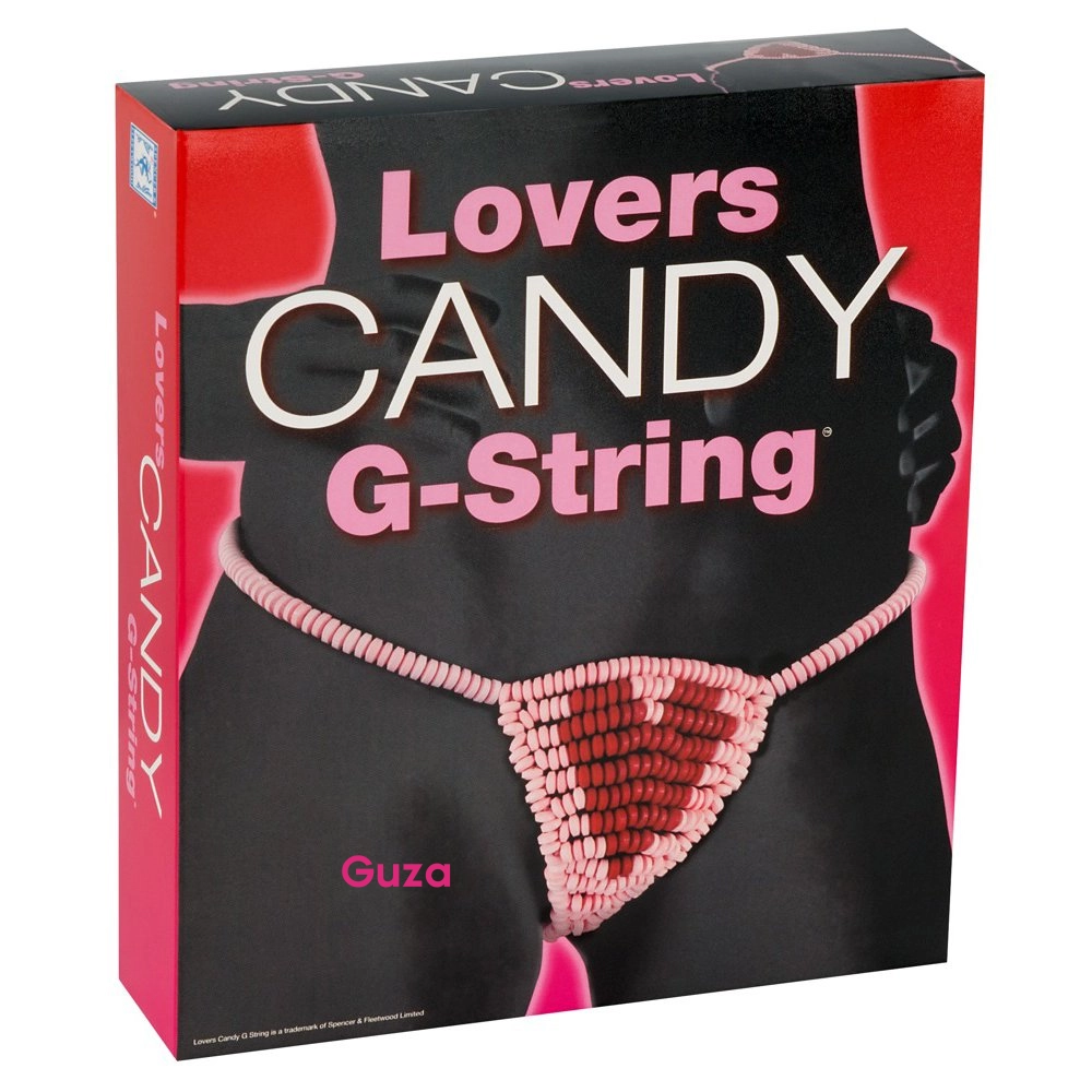 Съедобные стринги Lovers CANDY G-String, розовые с красным узором сердца — фото 1