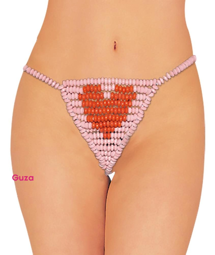 Съедобные стринги Lovers CANDY G-String, розовые с красным узором сердца — фото 2