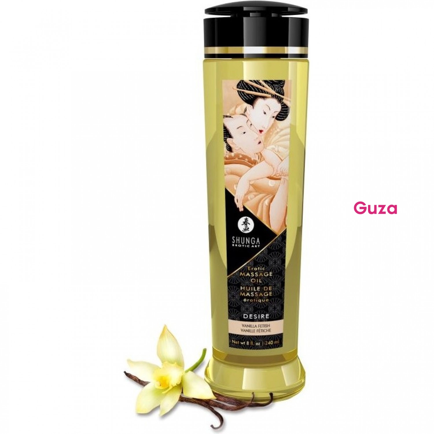 Массажное масло Shunga Desire Vanilla Fétiche, 240 мл, в прозрачной бутылке с восточным рисунком — фото 1
