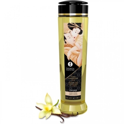 Массажное масло Shunga Desire Vanilla Fétiche, 240 мл, в прозрачной бутылке с восточным рисунком