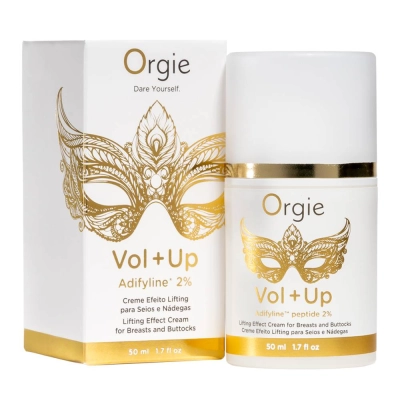 Крем Orgie Vol+Up для груди и ягодиц, белый флакон с золотым дизайном и пептидом Adifyline™ 2%