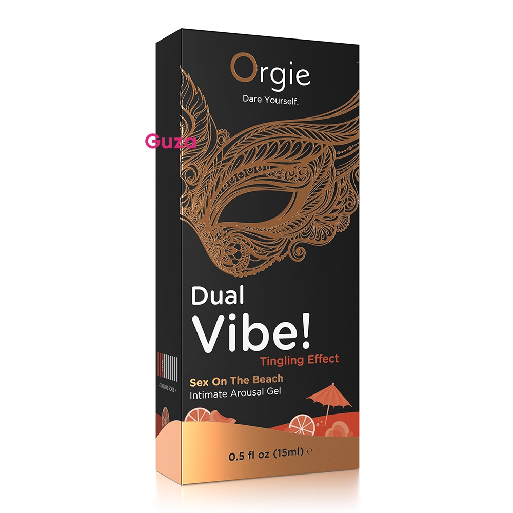 Интимный гель Orgie Dual Vibe! с эффектом покалывания, Sex On The Beach, 15 мл, черный с золотым узором — фото 1