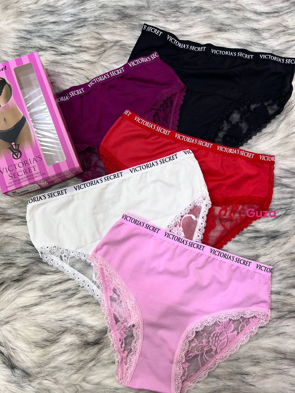 Набор трусиков Victoria's Secret, 5 шт. с кружевной отделкой и брендированной резинкой - фото 2
