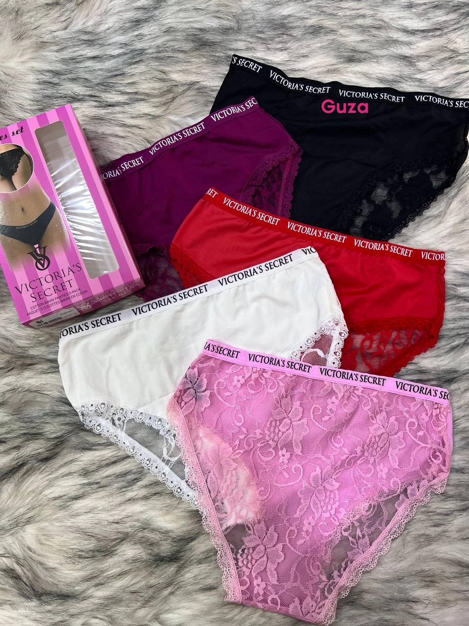 Набор трусиков Victoria's Secret, 5 шт. с кружевной отделкой и брендированной резинкой - фото 1