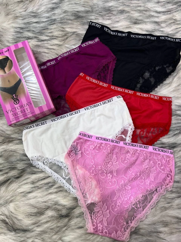 Набор трусиков Victoria's Secret, 5 шт. с кружевной отделкой и брендированной резинкой
