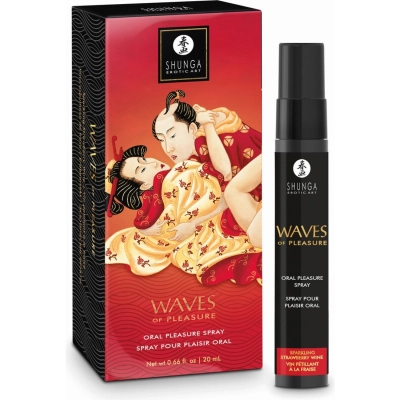 Спрей для оральных ласк Shunga Waves of Pleasure, чёрный флакон, со вкусом игристого клубничного вина, 20 мл — фото 3