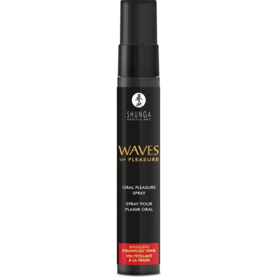 Спрей для оральных ласк Shunga Waves of Pleasure, чёрный флакон, со вкусом игристого клубничного вина, 20 мл — фото 4