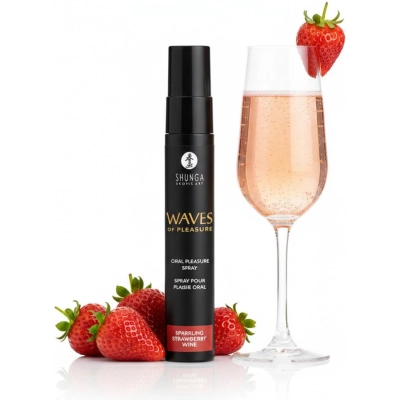 Спрей для оральных ласк Shunga Waves of Pleasure, чёрный флакон, со вкусом игристого клубничного вина, 20 мл — фото 5