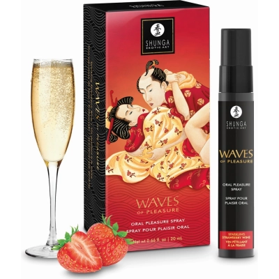 Спрей для оральных ласк Shunga Waves of Pleasure, чёрный флакон, со вкусом игристого клубничного вина, 20 мл