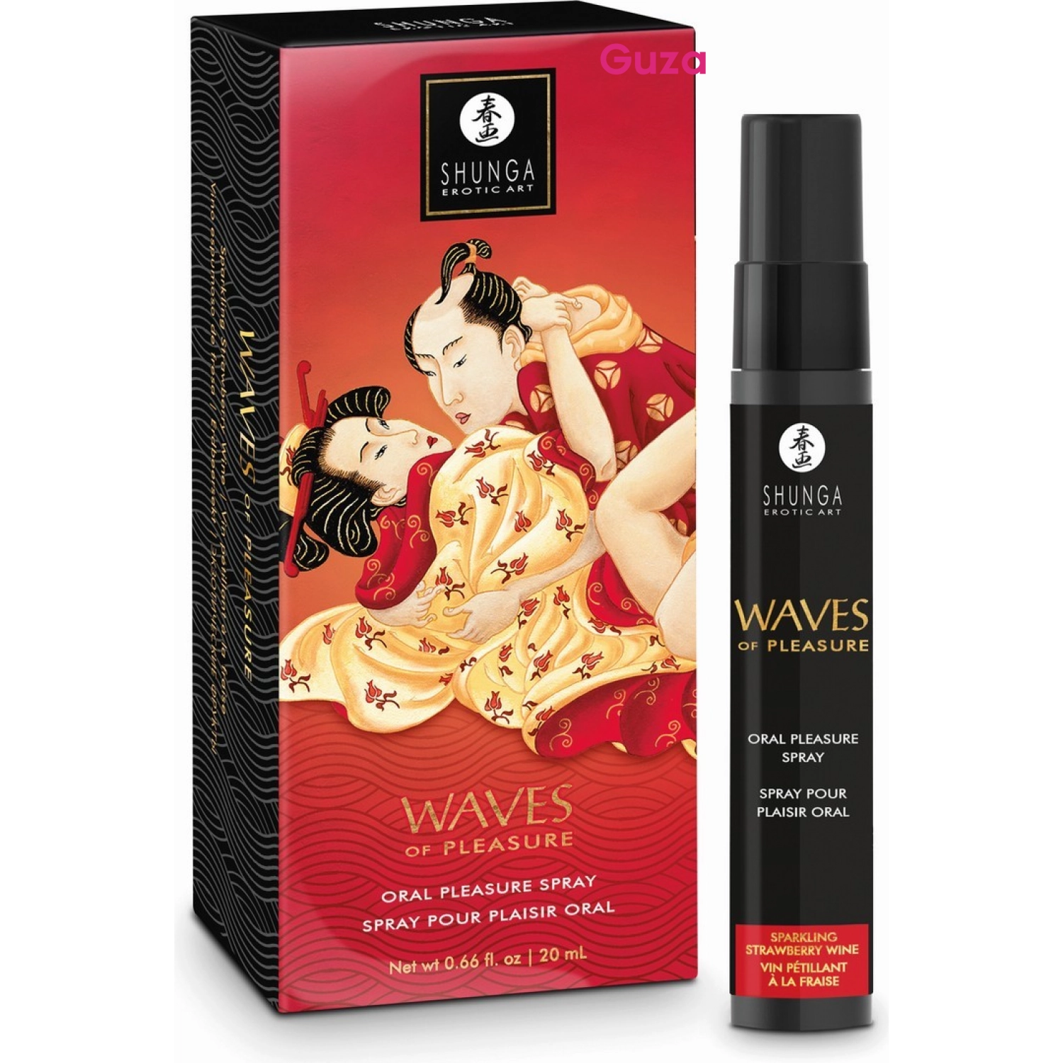Спрей для оральных ласк Shunga Waves of Pleasure, чёрный флакон, со вкусом игристого клубничного вина, 20 мл — фото 2