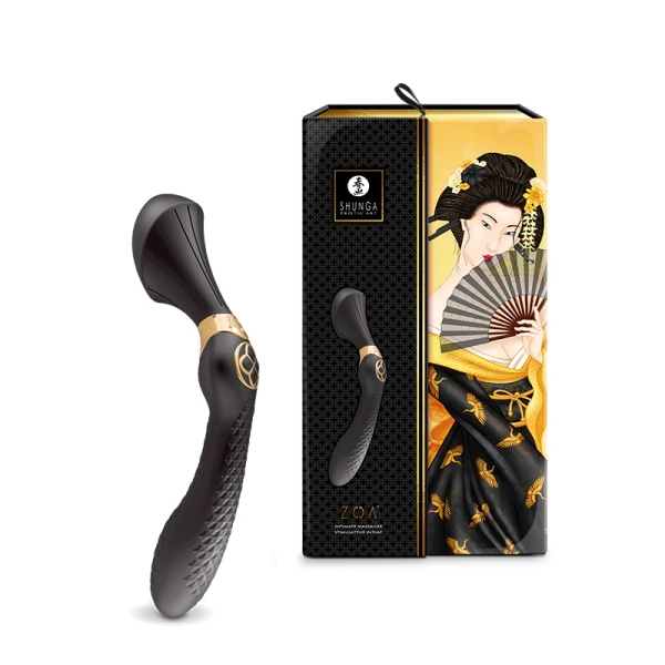 Интимный массажер Shunga ZOA, черный, с золотистыми элементами