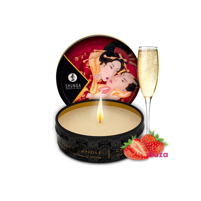 Массажная свеча Shunga Exotic Art Клубничное вино, в круглой черной банке с художественной крышкой — фото 1